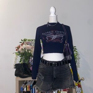 Forever 21 2000s vintage skater girl motorcycle long sleeve turtle neck crop top